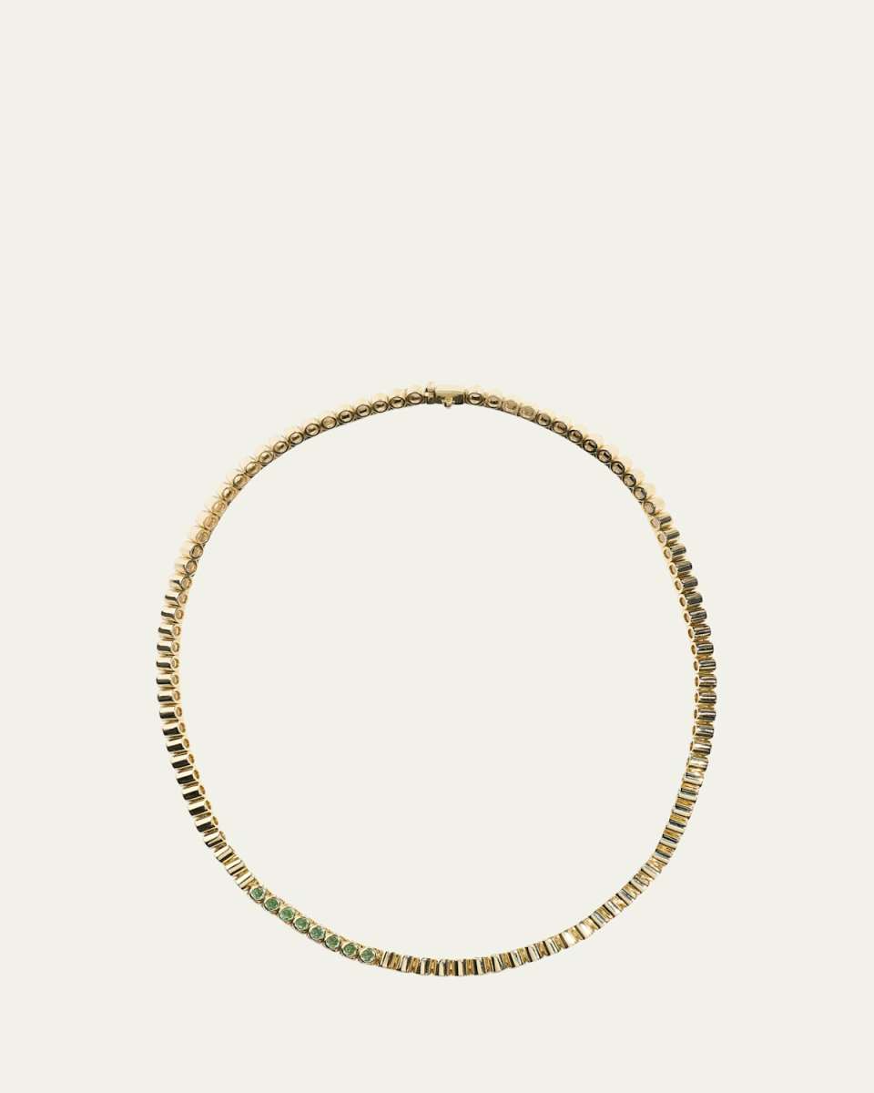 TUBBO 14K Gold Diamond and Emerald Tennis Necklace